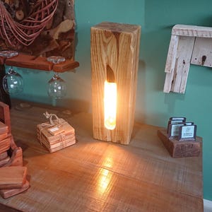 Repurposed solid olive block table lamp
