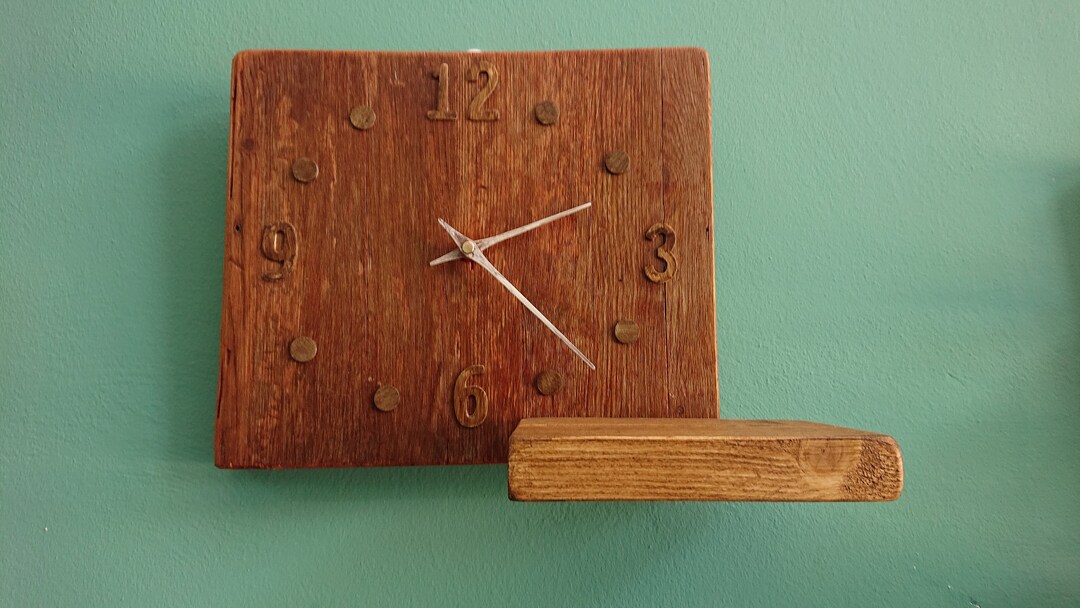 Handmade Wall Clock With Shelf Etsy