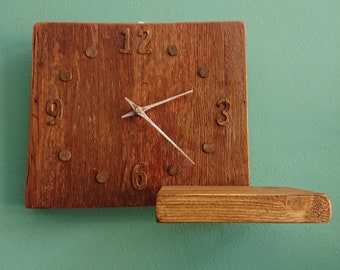 Handmade wall clock with shelf