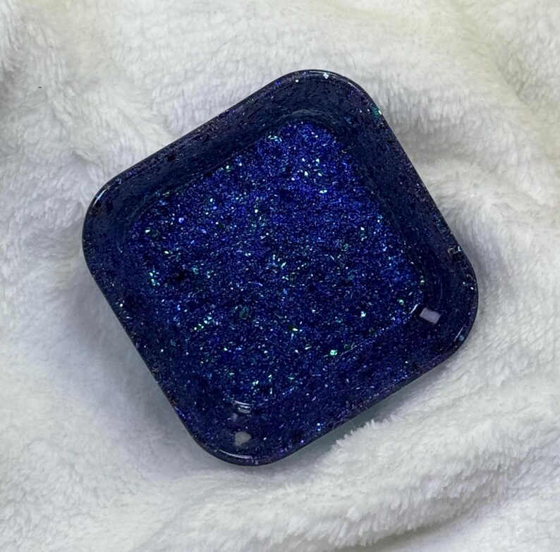Blue Green Glitter Square Jewelry Dish Resin Trinket Holder Jewelry