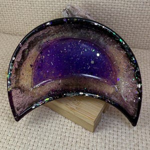 Purple Glitter Moon Trinket Dish | Small Resin Jewelry Holder