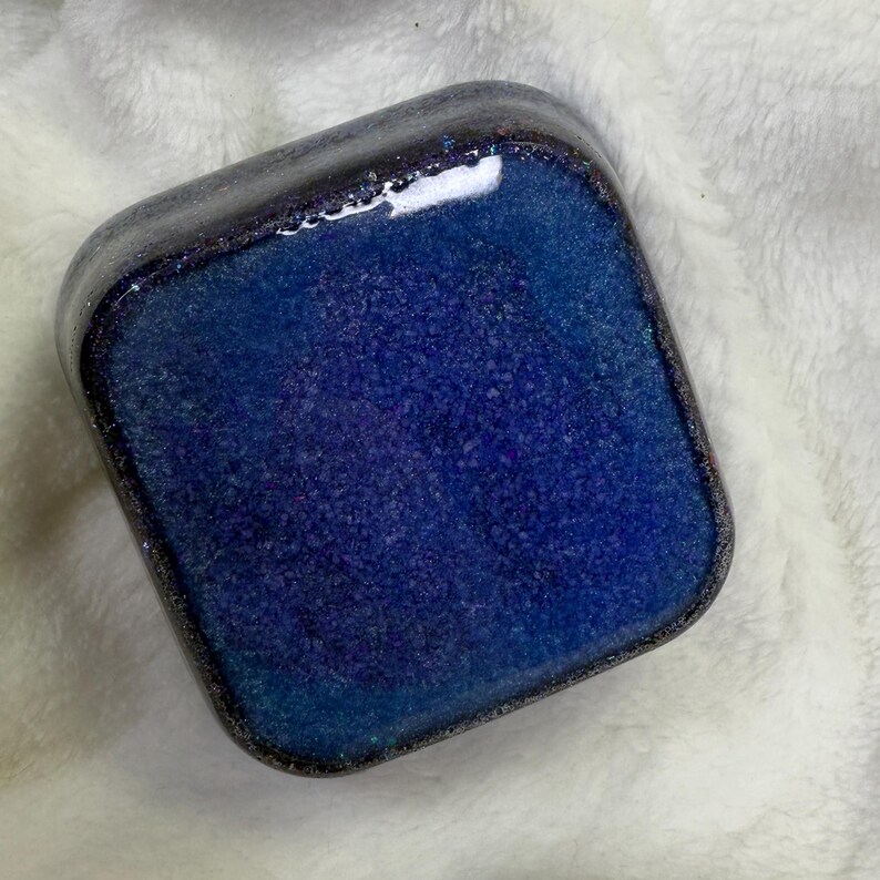 Blue Green Glitter Square Jewelry Dish Resin Trinket Holder Jewelry