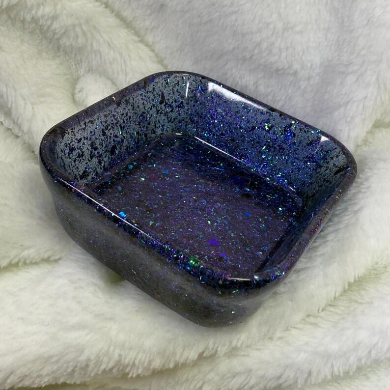 Blue Green Glitter Square Jewelry Dish Resin Trinket Holder Jewelry