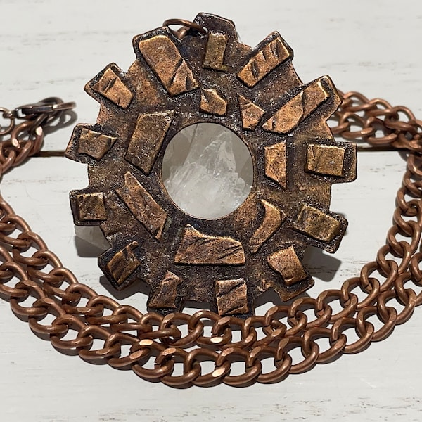 Gear Copper Necklace Pendant | Textured Mosaic Metal Jewelry | Brown Necklace | Steampunk | Sprocket Diesel Punk | Abstract | Funky