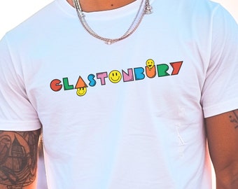 UK Festival T-Shirt. Kurzarm Glastonbury T-Shirt. Acid Smiley Rave England Festival T-Shirt. Freizeitkleidung UK. Raver Party Herren Geschenk.