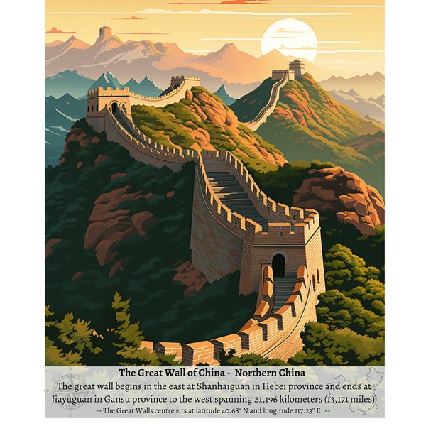 Great Wall of China, Digital Art Print. Chinese Wonder of the World. Fine Art Print for Captivating Home Decor! Print at home Travel Poster.