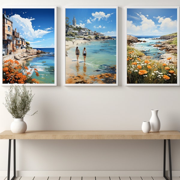 Set of 4 Cornwall Prints. Eclectic Home Decor, UK holiday travel picture. Daymer Bay, St Ives, Penzance & St Michael's Mount. Travel gift