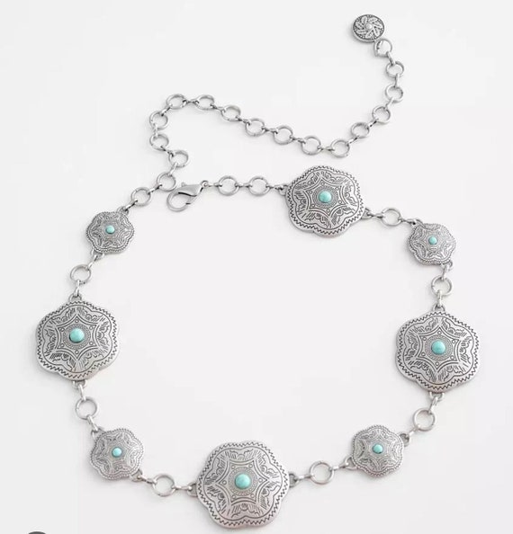 Western Floral Turquoise Chain Belt - Etsy