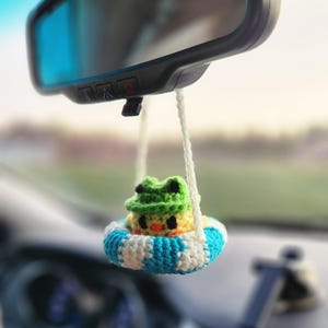 Crochet Duck and Frog Car Hanger, Cute Rearview Mirror Charm, Duck Frog Crochet Ornament, Car Accessories, Gifts for Her