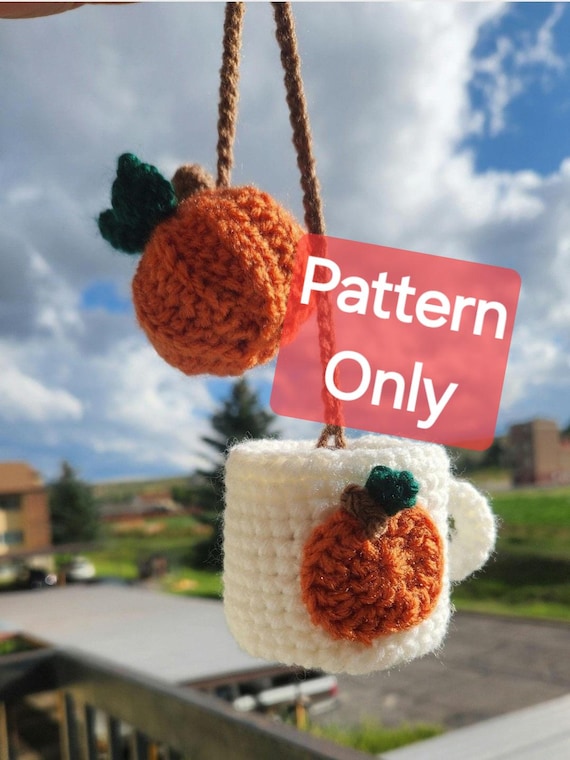 Crochet Pumpkin Spice Car Hanger Pattern, Cute Crochet Pattern PDF, DIY Car Accessory, Handmade Gift Idea, Digital Download