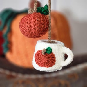 Crochet Pumpkin Coffee Car Hanger, Cute Fall Car Charm, Pumpkin Coffee Cup Accessory, Car Decor, Gifts for Her