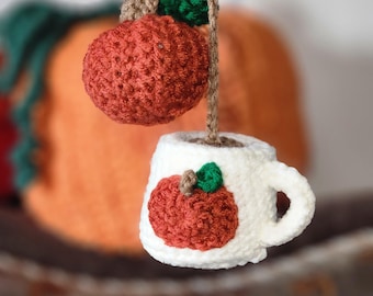 Crochet Pumpkin Coffee Car Hanger, Cute Fall Car Charm, Pumpkin Coffee Cup Accessory, Car Decor, Gifts for Her