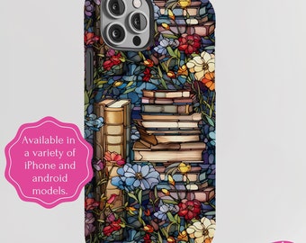 Stained Glass Books Phone Case, Bookish Phone Cover Gift, Cell Case for Readers, iPhone 16 Plus Pro Max, Pixel 9 Pro XL, Galaxy S24 Ultra