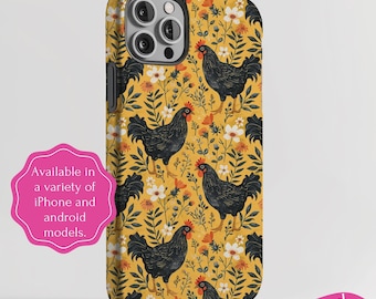 Chicken Lover Phone Case, Cottagecore Floral Hen Rooster Cell Phone Cover, Farmhouse Southern Country Western, iPhone 16 15 14, Galaxy S23