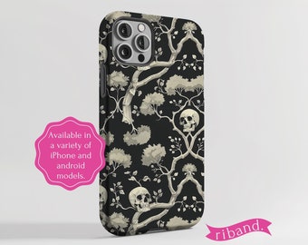 Whimsigoth Skulls Phone Case, Skeleton Vines Phone Cover, Day of the Dead Halloween Gift, iPhone 16, Google Pixel 8, Samsung Galaxy S23