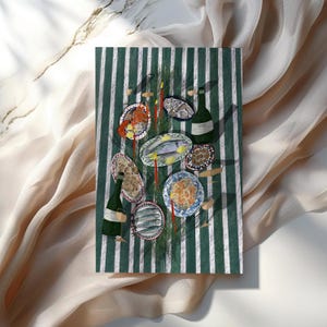 Biglietto di auguri per la festa italiana, biglietto di auguri con illustrazione di cibo e bevande da tavola, cucina massimalista, biglietto per gli amanti del cibo 4"x6"
