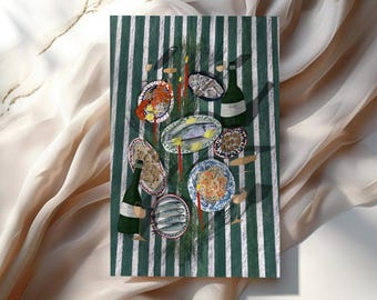 Ilustracja do włoskiej uczty z owocami morza, kartka dla miłośnika jedzenia, 4″×6″