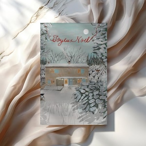 Provence Christmas Card with Envelope, Hand Drawn French Cottage in Snowy Vineyards Joyeux Noël France Greetings Card