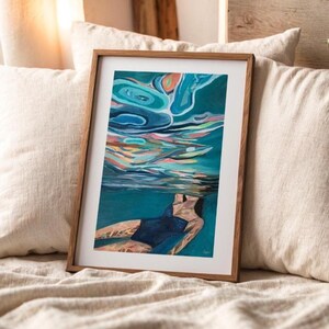 Stampa artistica di pittura a olio di nuotatore subacqueo Stampa artistica dell'oceano Decorazione della casa sulla spiaggia di nuoto Regalo per nuotatore