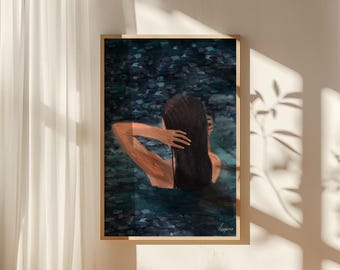 Swimming Woman Art Print | Figurative Oil Painting
