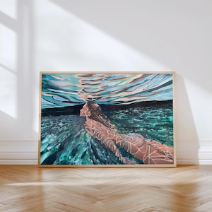 Underwater Swimmer Art Print, Wild Swimmer Gift, Light Refraction Painting,  Pool House Decor, Summer Gallery Wall Ocean Seascape