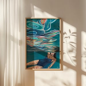 Underwater Swimmer Oil Painting Art Print Ocean Art Print Swimming Beach House Decor Gift For Swimmer