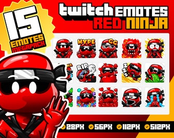 Paquete de emoticonos de Twitch de Red Ninja: 15 emoticonos de jugador (descarga digital)