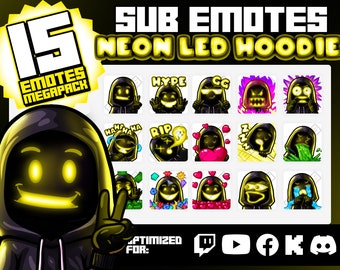Yellow Neon LED Hoodie Emotes – Sub Emotes for Twitch, YouTube, Discord (Digital Download)