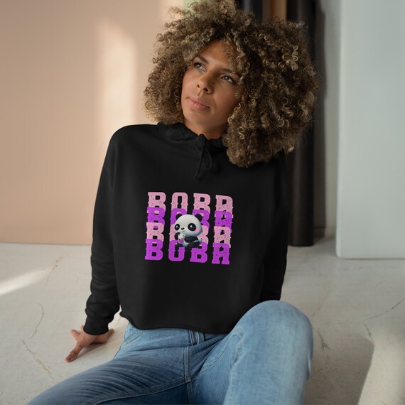 Bobo Crop Hoodie Cute Pullover Panda Sweater Milk Tea Panda