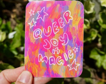 QUEER JOY is MAGIC Sticker | 2.7 x 3.5in. Colorful Glossy Pride Sticker for Phone, Laptop, Water Bottle