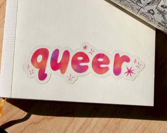 QUEER Bubble Letter Sticker | 5 x 2 in. Clear Colorful Vinyl LGBTQ+ Pride Sticker for Phone, Laptop, Water Bottle