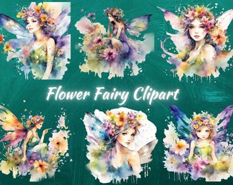 Magical Flower Fairy Clipart, Peinture à l’aquarelle, Aquarelle Fée png, Flower Fairy Clipart, Téléchargement numérique, Journaux, Art imprimable