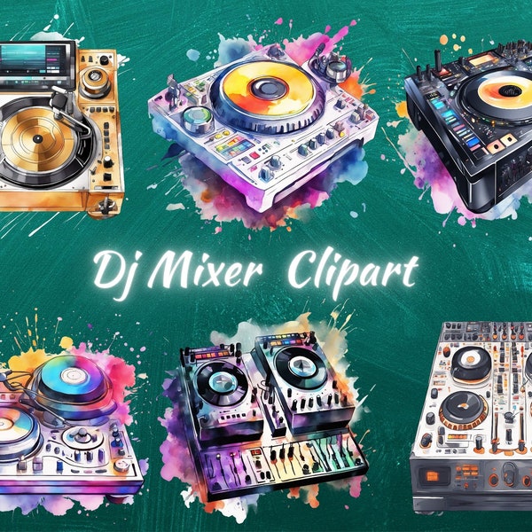 Cool Colorful Art Digital, Watercolor Dj Mixer Clipart, Music Disco DJ Clipart PNG,  T-shirt Canvas Pillow for Digital Printing