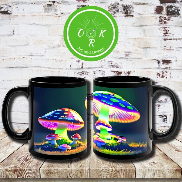 Colorful Mushrooms Mug Design, Toadstools Sublimation Design, Mug Wrap 11oz 15oz Template, Fungi Coffee Mug Design