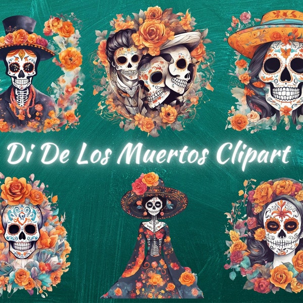 PNG Watercolor Día de Los Muertos Clipart, Day of the Dead Illustration Clip art, Mexican Halloween png, Halloween clipart