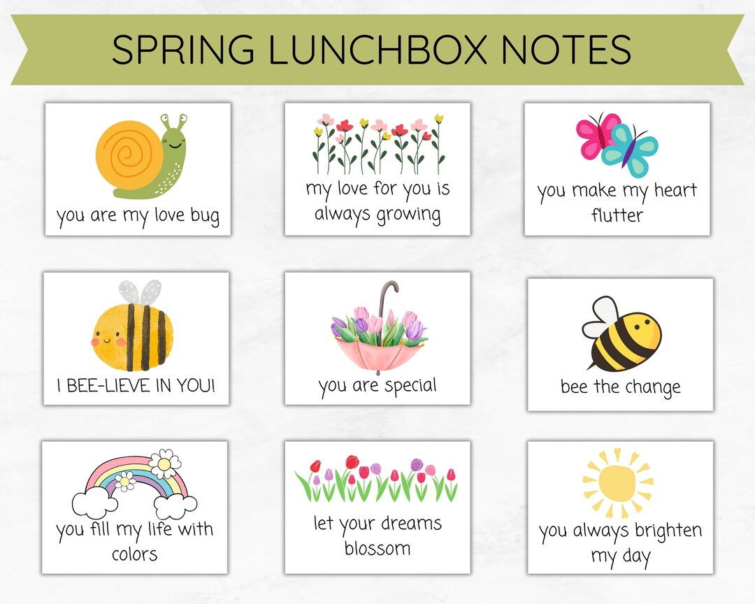 Spring Lunchbox Notes, Lunch Box Notes Printable, Spring Kids Printable ...