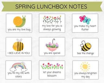 Spring Lunchbox Notes, Lunch Box Notes Printable, Spring Kids Printable, Lunch Notes for Kids, Printable Lunchbox, Cute Lunchbox Notes