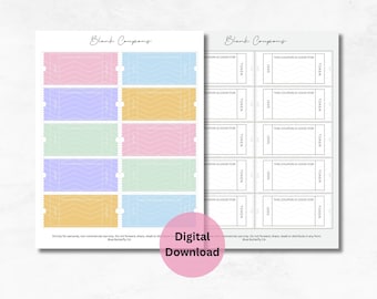 Blank Coupon Book Printable, Printable Mother's Day Gifts, Printable Kids Reward Coupons, Love Coupons, Birthday Coupons, Anniversary Coupon