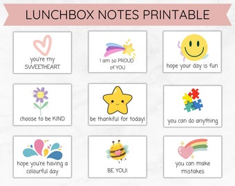 Lunch Box Notizen zum Ausdrucken, Lunch Box Notizen für Kinder, Süße Lunchbox Notizen, Kinder Lunch Notizen, druckbare Lunch Notiz, Ermutigende Notizen Kinder