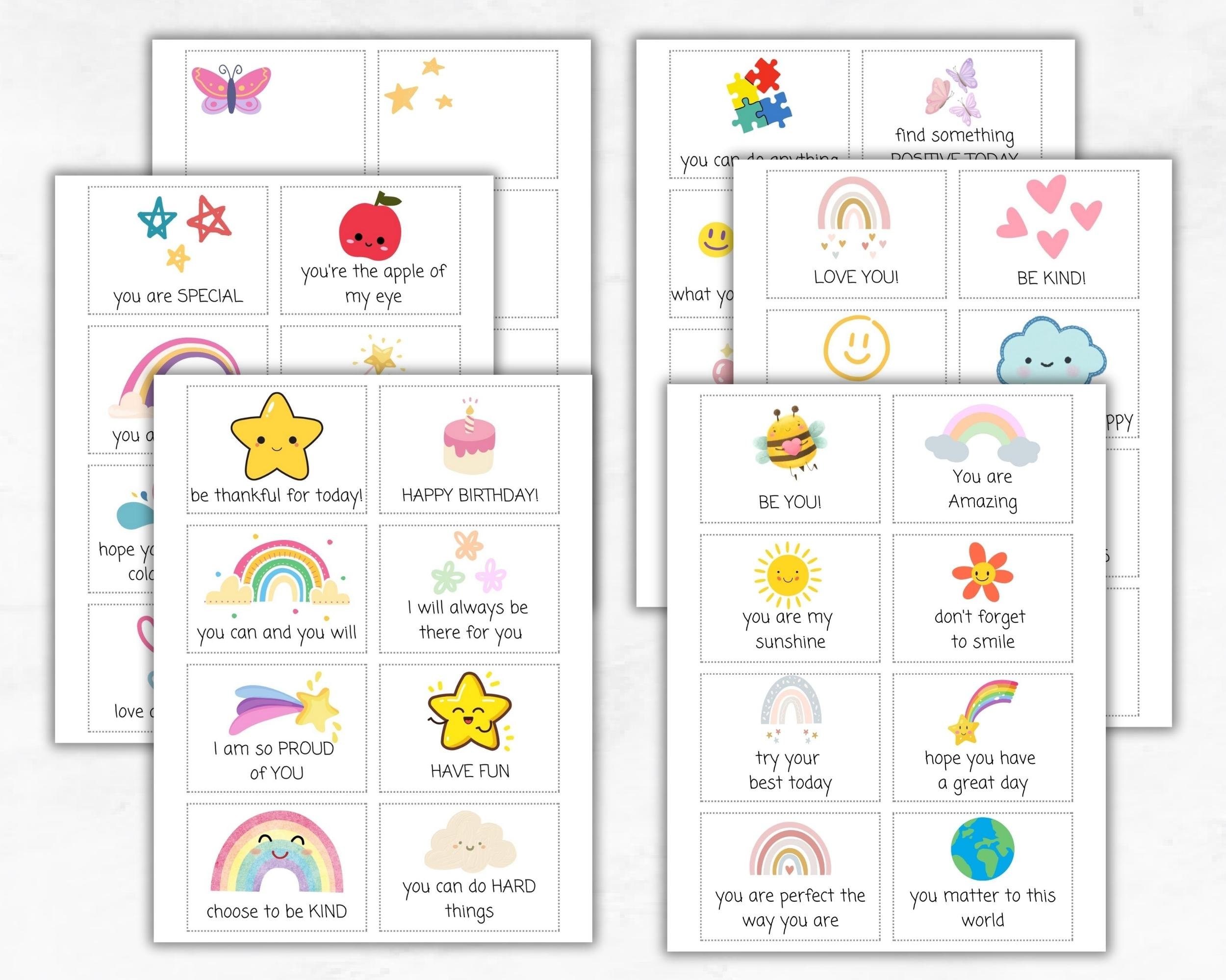 Lunch Box Notes Printable, Lunch Notes for Kids, Cute Lunchbox Notes ...