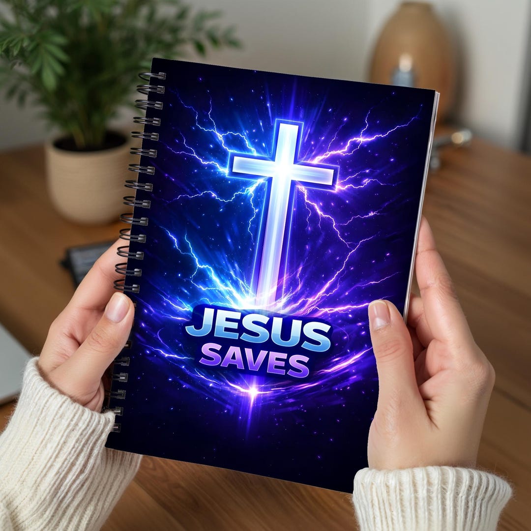 Jesus Saves Neon Cross Spiral Notebook Christian Ruled Journal - Etsy