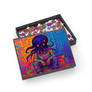 Psychedelic Octopus Puzzle Trippy Jigsaw Puzzle for Adults Vibrant Alien Art Brain Teaser Colorful Cosmic Creature Gift Surreal Puzzle
