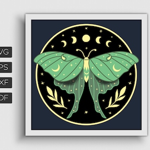 Papillon lune, Svg papillon, créations en papier de papillon de nuit, Svg luna, Svg animal, papillon de nuit céleste 3D, lune, Svg en couches