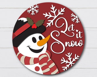 Let It Snow Door Hanger Svg, Snowman Sign Svg, Merry Christmas Sign Svg, Snowflake Svg, Front Door Decor, Laser Cut Files, For Glowforge