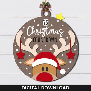 Ornement de compte à rebours de Noël SVG, Svg de renne, Svg de la journée jusqu'à Noël, boule Svg, Svg de calendrier compte à rebours, fichiers découpés au Laser, Glowforge