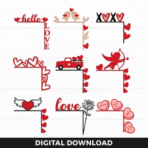 Pacchetto angolo porta di San Valentino SVG, decorazione cartello di San Valentino, angolo porta d'ingresso, gancio telaio porta, uccello innamorato, Xoxo, Glowforge, taglio laser