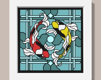 3D Stained Glass Koi Fish Shadow Box Svg, Koi Fish Layered Paper Cut, 3D Stained Glass Papercut, Fish Layered Cut File, Cricut