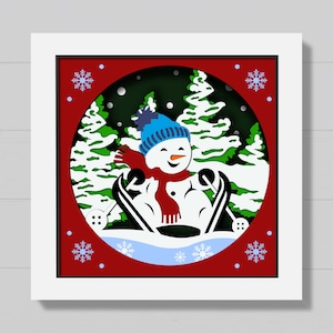 3D sneeuwpop Shadow Box Svg, Christmas Shadow Box, Winter Shadow Box, gelaagde Card Stock Svg, winters tafereel, sneeuwboom, voor Cricut, silhouet