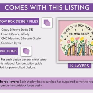 3D Book with Flowers Shadow Box, 3D Book Lover Svg, Read Shadow Box, Floral Layered Papercut, Too Many Books Svg, Cricut image 2