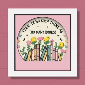 Livro 3D com caixa de sombra de flores, amante de livros 3D Svg, caixa de sombra de leitura, corte de papel em camadas florais, muitos livros Svg, Cricut